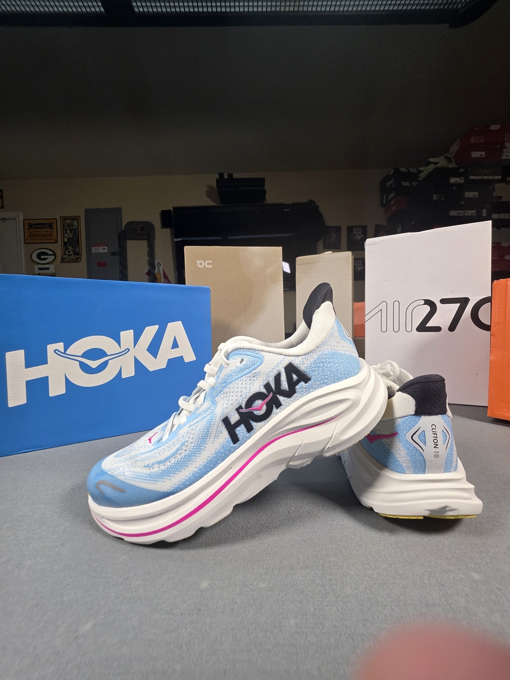 HOKA Kids Clifton 10 Lightweight 5Y/6W Running Shoes - Light Blue/Pink